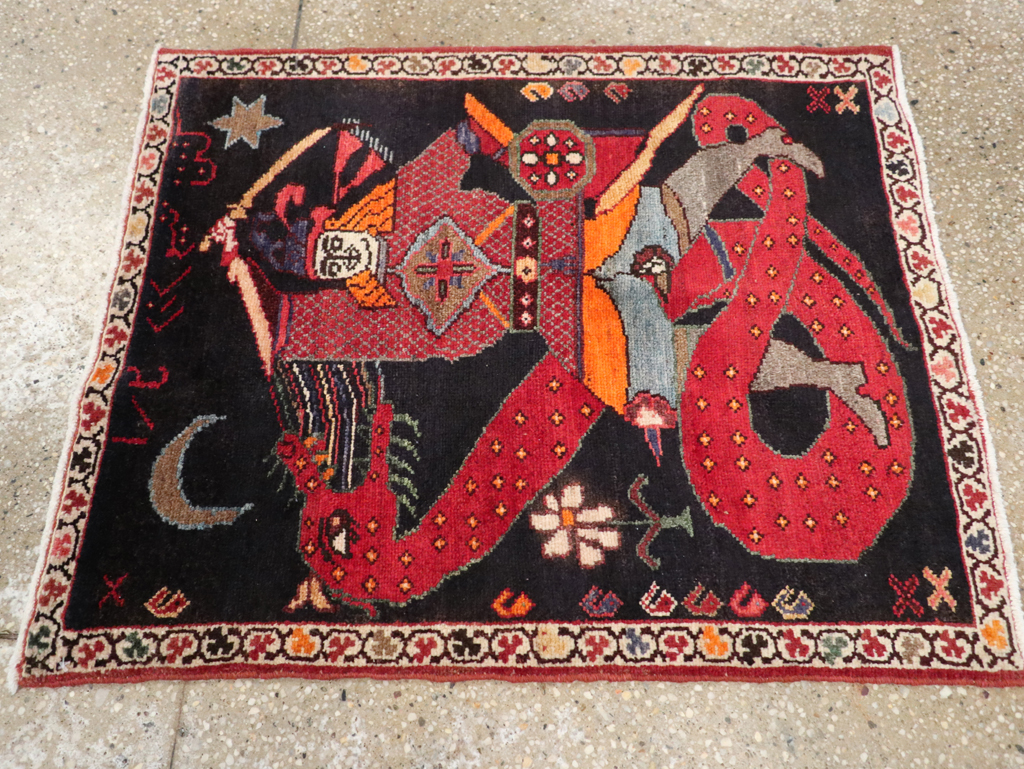 Vintage Persian Pictorial Hamadan Rug, No.25979 - Gsblank