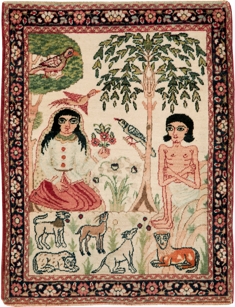 Antique Persian Lavar Kerman Pictorial Rug, No.25999 - Gsblank