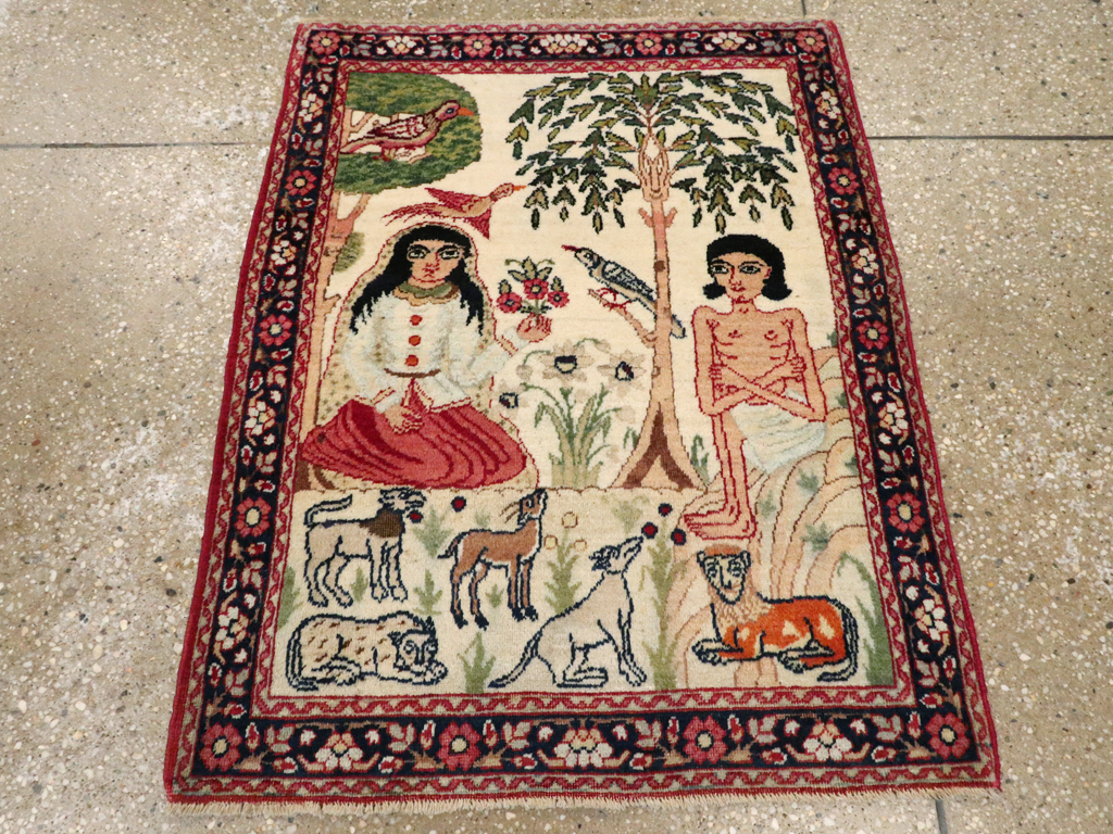 Antique Persian Lavar Kerman Pictorial Rug, No.25999 - Gsblank