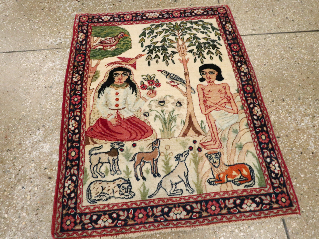 Antique Persian Lavar Kerman Pictorial Rug, No.25999 - Gsblank