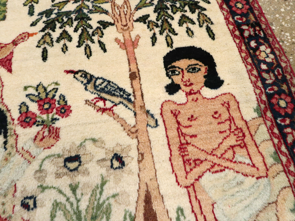 Antique Persian Lavar Kerman Pictorial Rug, No.25999 - Gsblank