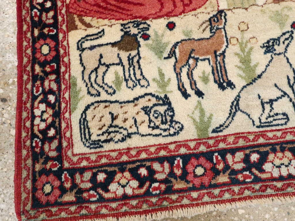 Antique Persian Lavar Kerman Pictorial Rug, No.25999 - Gsblank