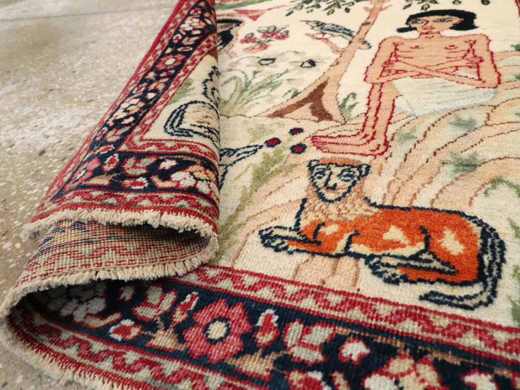 Antique Persian Lavar Kerman Pictorial Rug, No.25999 - Gsblank