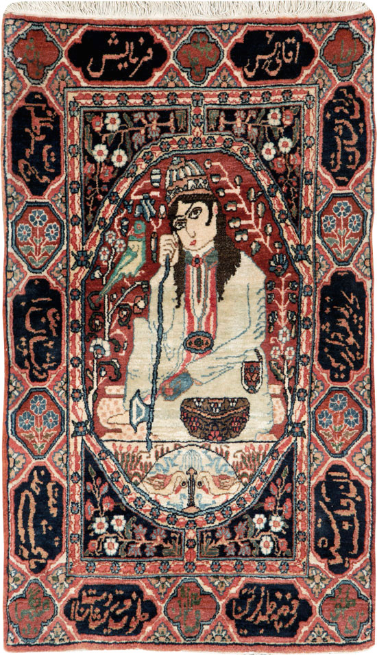 Antique Persian Dabir Kashan Pictorial Rug, No.26002 - Gsblank