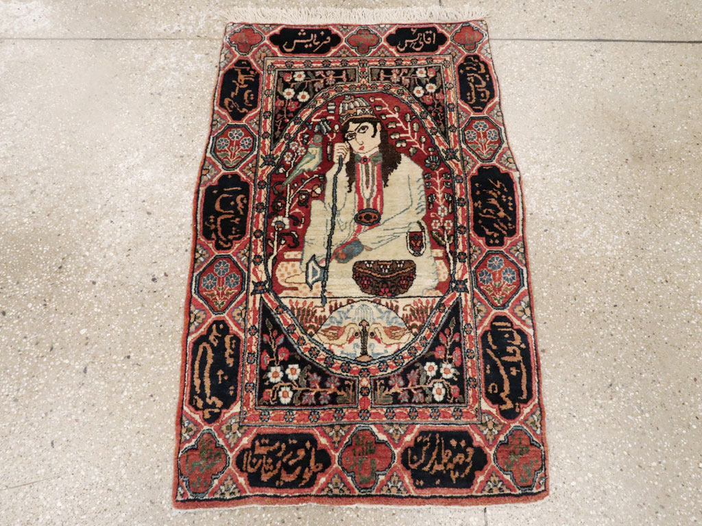 Antique Persian Dabir Kashan Pictorial Rug, No.26002 - Gsblank