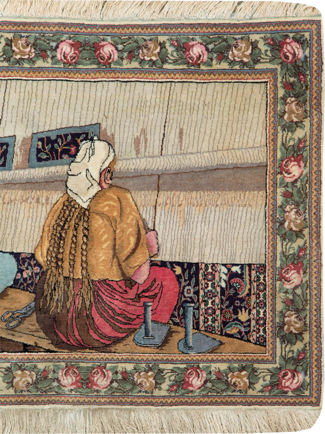 Vintage Persian Tabriz Pictorial Rug, No.26005 - Gsblank