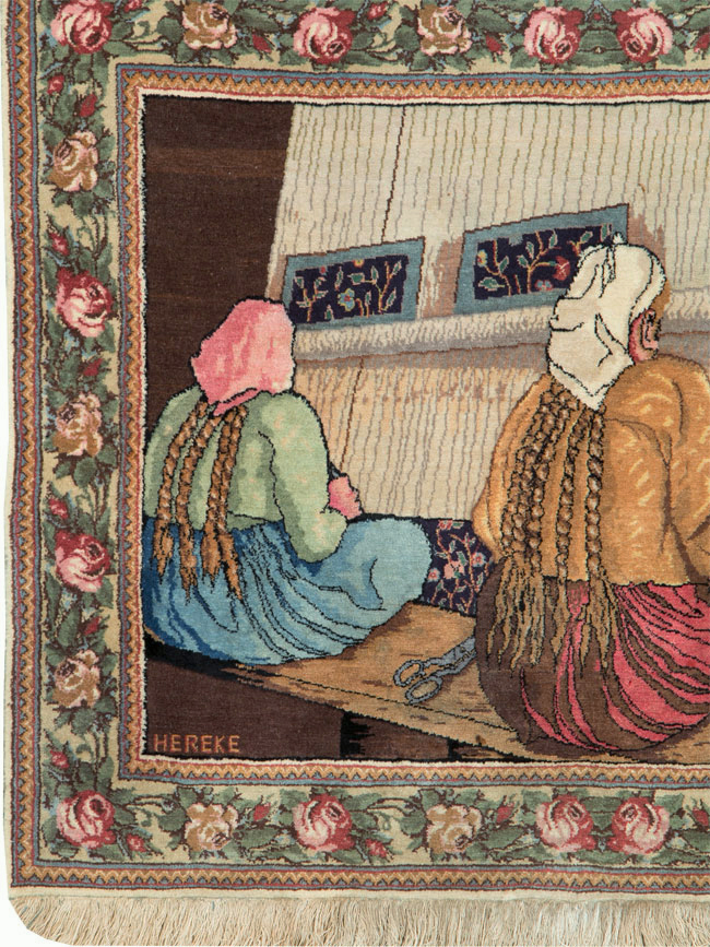 Vintage Persian Tabriz Pictorial Rug, No.26005 - Gsblank