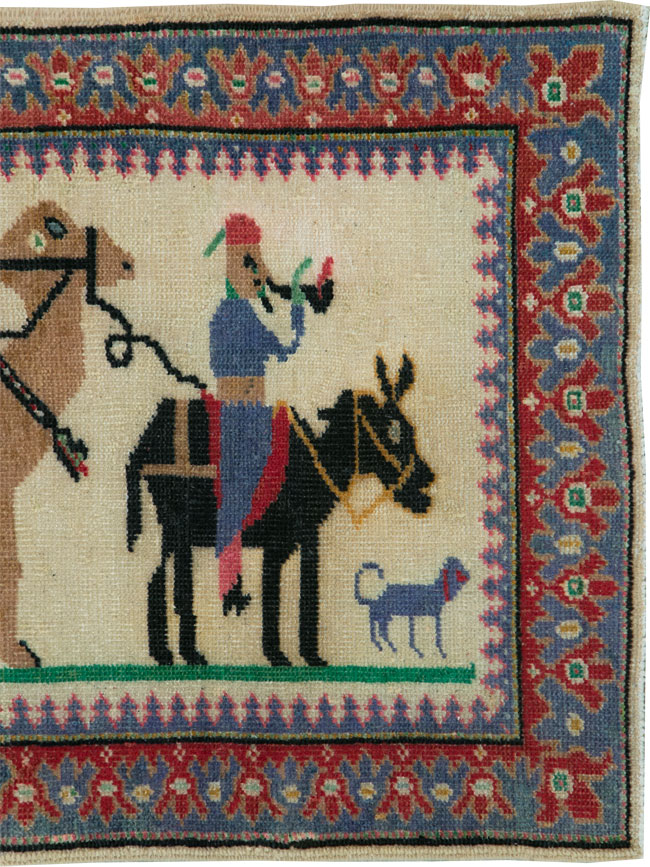 Vintage Turkish Anatolian Pictorial Throw Rug, No.26021 - Gsblank