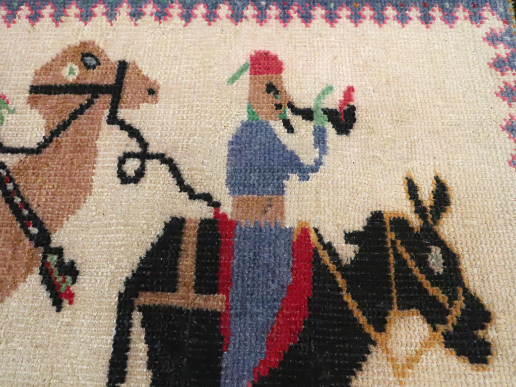 Vintage Turkish Anatolian Pictorial Throw Rug, No.26021 - Gsblank