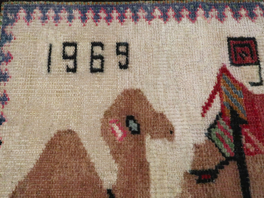 Vintage Turkish Anatolian Pictorial Throw Rug, No.26021 - Gsblank