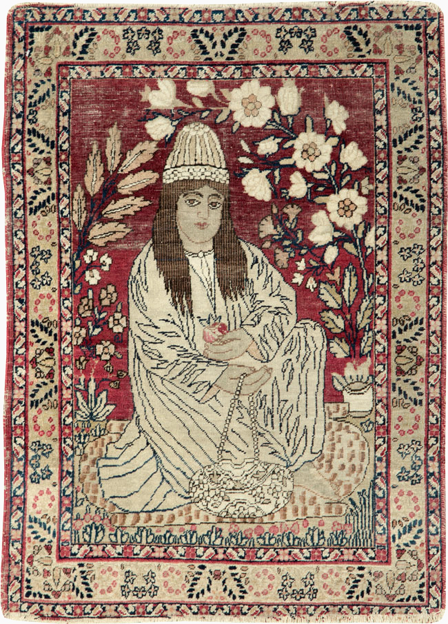 Antique Persian Pictorial Lavar Kerman Rug, No.26026 - Gsblank