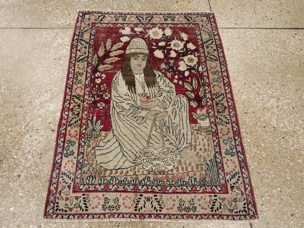 Antique Persian Pictorial Lavar Kerman Rug, No.26026 - Gsblank