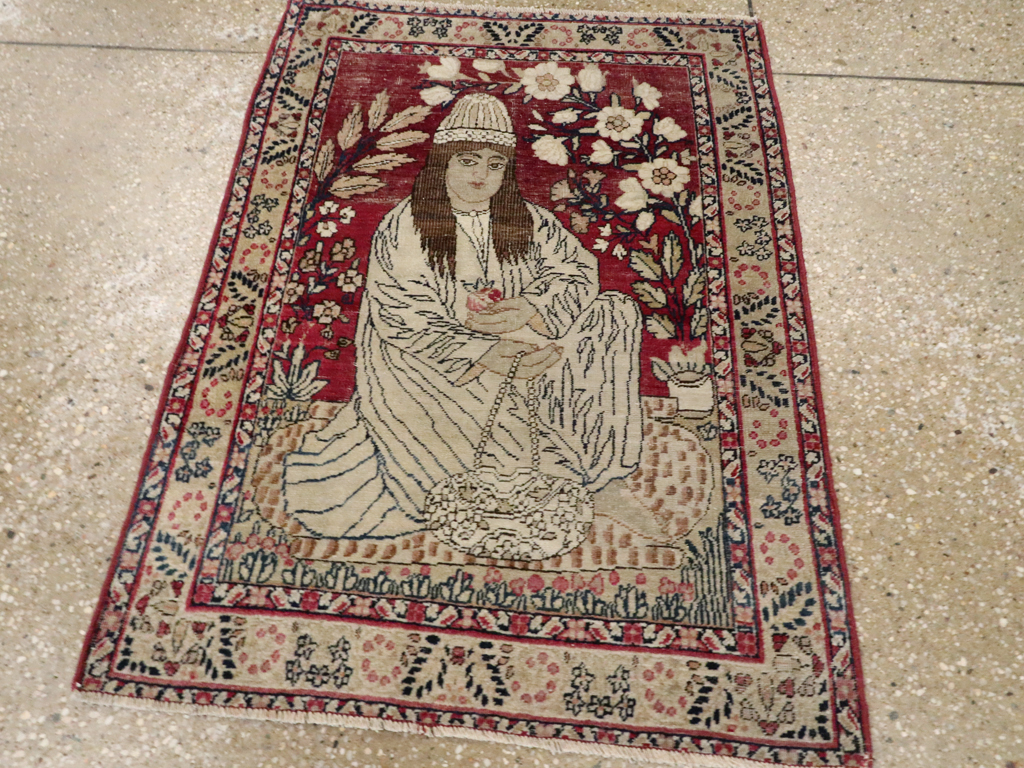 Antique Persian Pictorial Lavar Kerman Rug, No.26026 - Gsblank