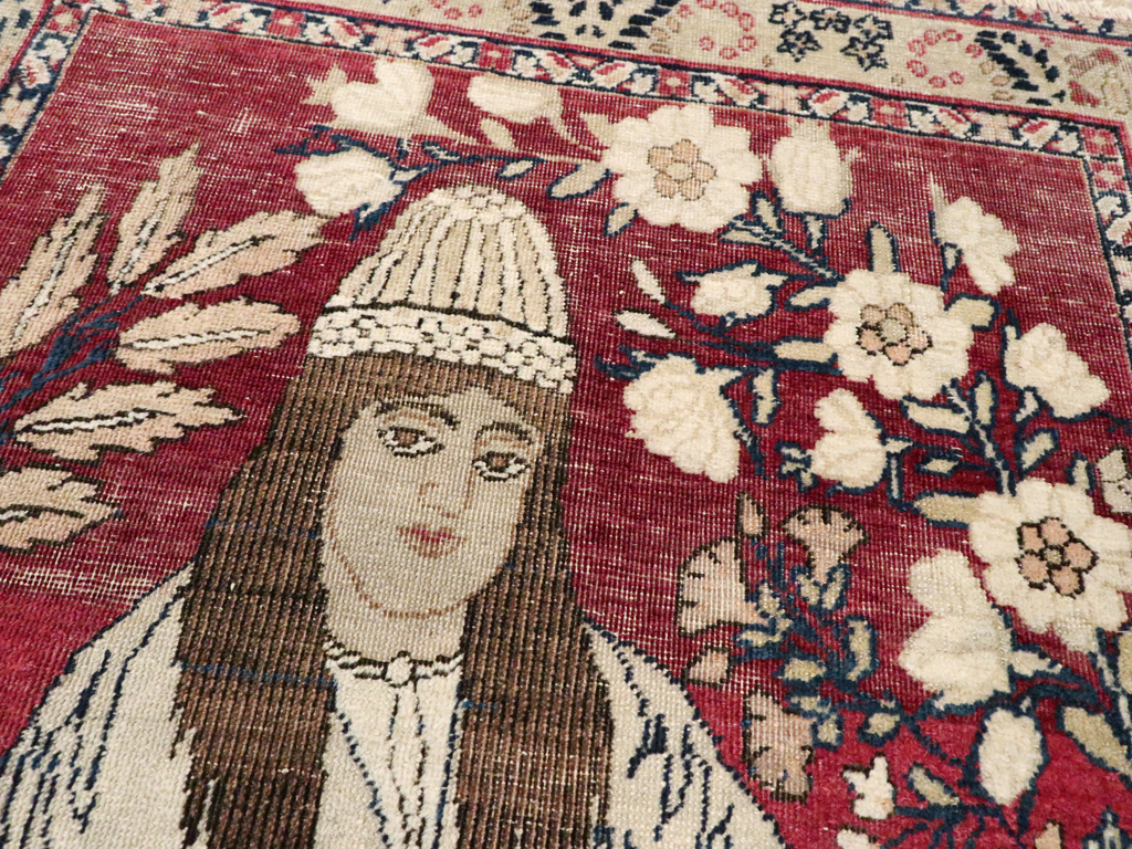 Antique Persian Pictorial Lavar Kerman Rug, No.26026 - Gsblank