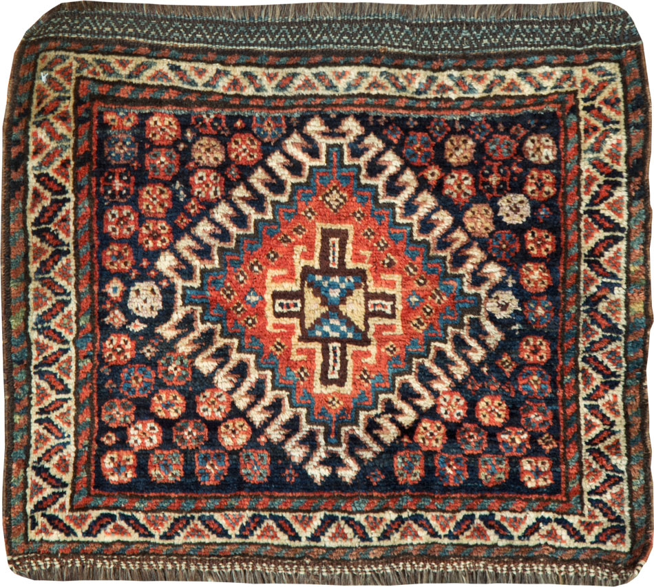 Antique Persian Qashqai Square Throw Rug, No.26038 - Gsblank