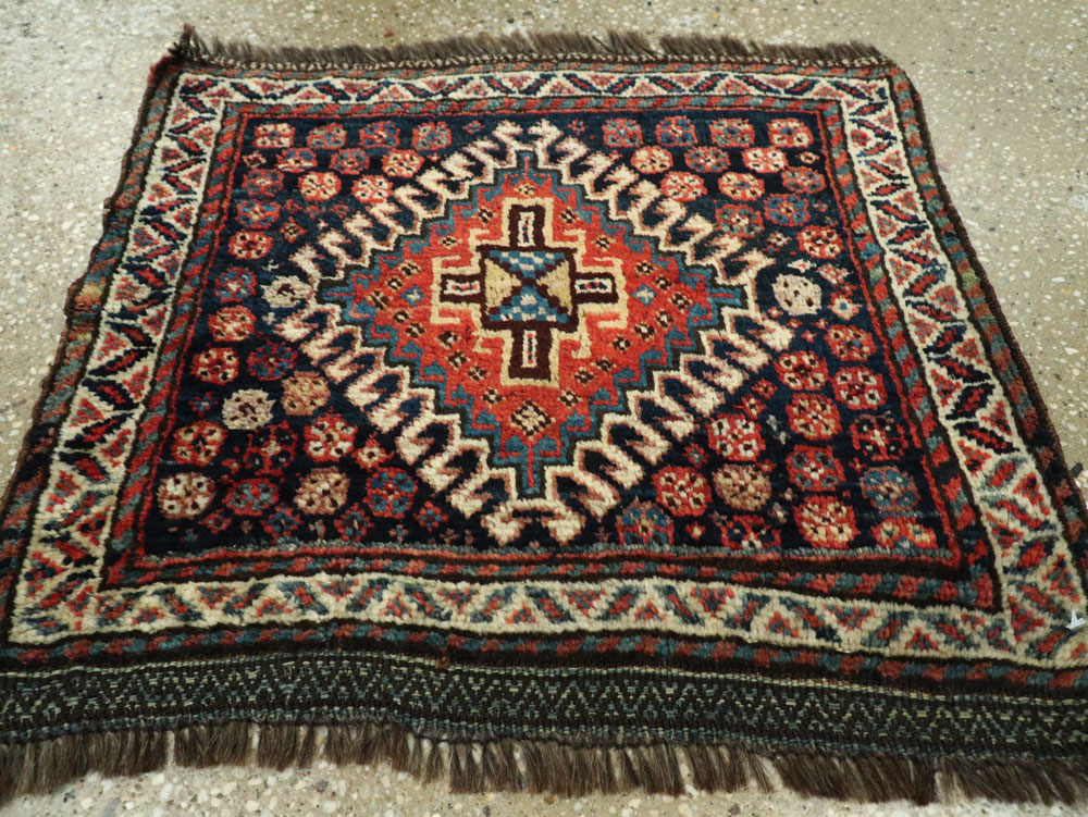 Antique Persian Qashqai Square Throw Rug, No.26038 - Gsblank