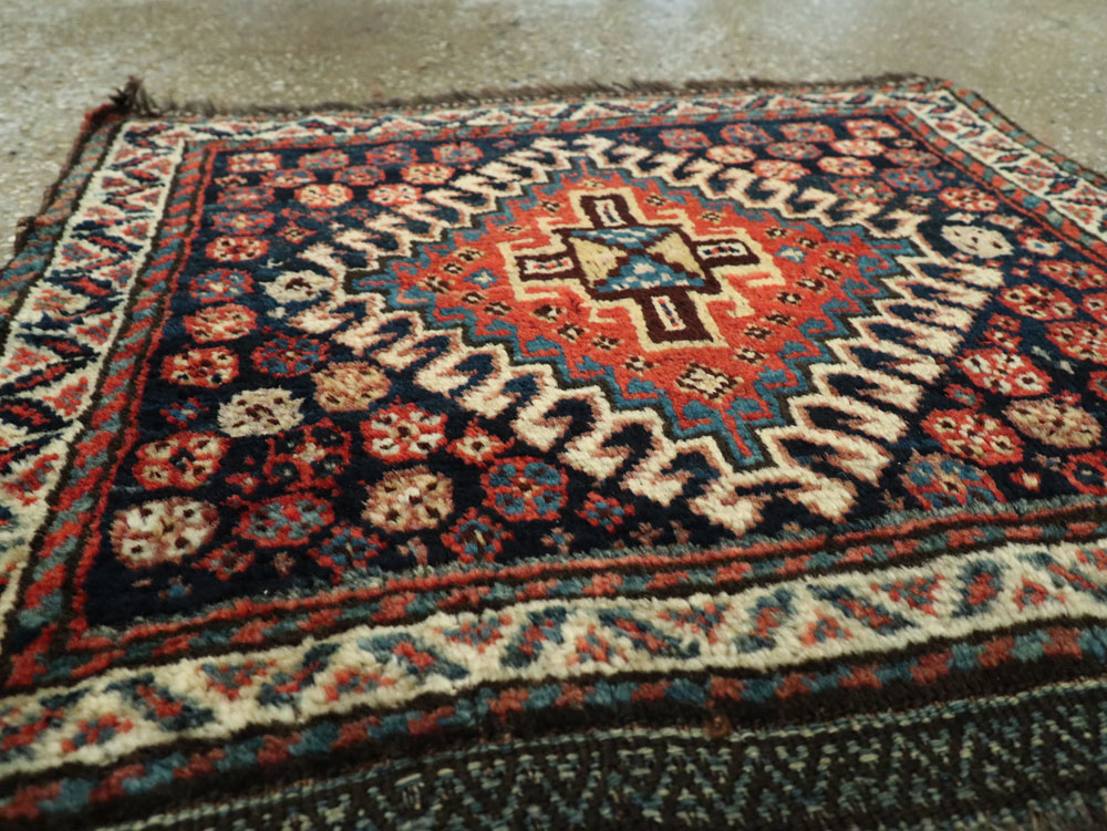 Antique Persian Qashqai Square Throw Rug, No.26038 - Gsblank