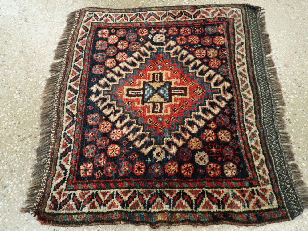 Antique Persian Qashqai Square Throw Rug, No.26038 - Gsblank