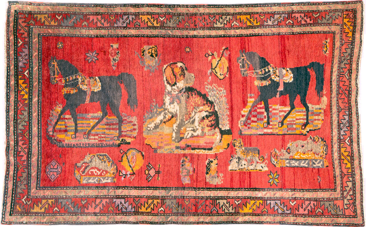 Vintage Pictorial Karabagh Rug, No.26474 - Gsblank