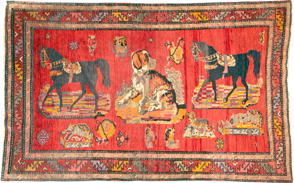 Vintage Pictorial Karabagh Rug, No.26474 - Gsblank