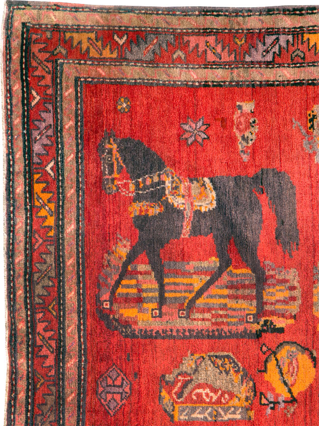 Vintage Pictorial Karabagh Rug, No.26474 - Gsblank