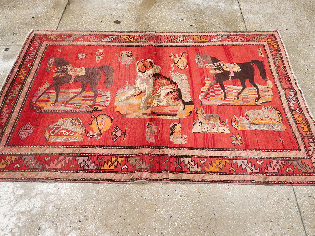 Vintage Pictorial Karabagh Rug, No.26474 - Gsblank