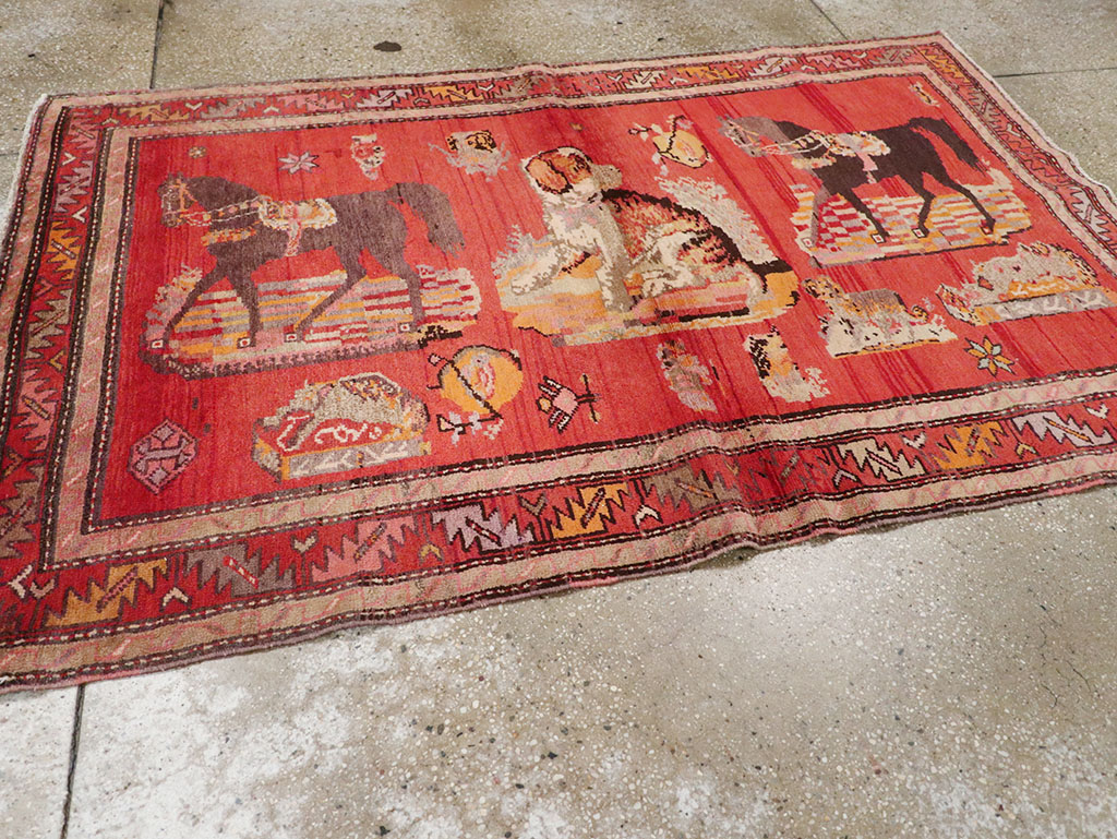 Vintage Pictorial Karabagh Rug, No.26474 - Gsblank