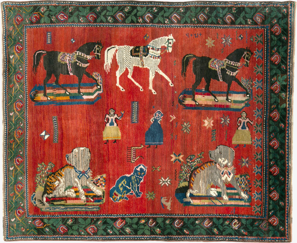 Vintage Pictoral Karabagh Rug, No.26499 - Gsblank