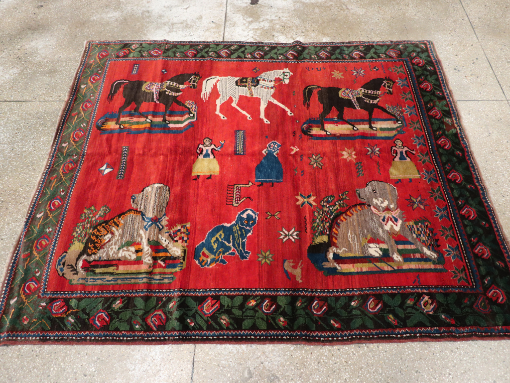 Vintage Pictoral Karabagh Rug, No.26499 - Gsblank