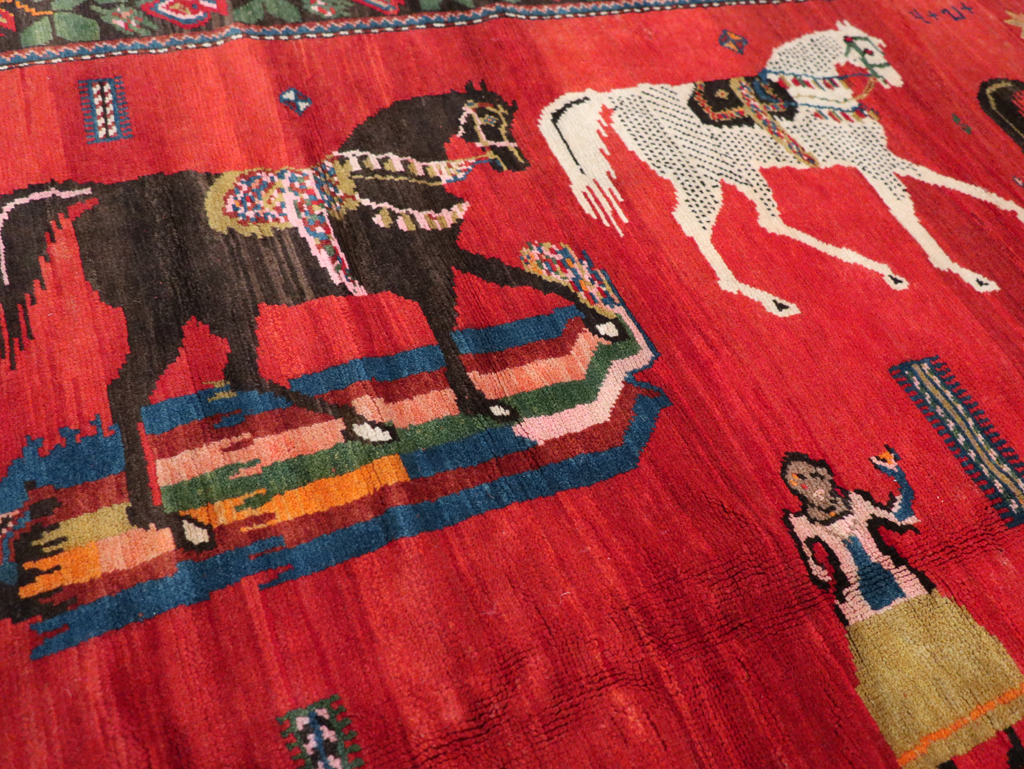 Vintage Pictoral Karabagh Rug, No.26499 - Gsblank