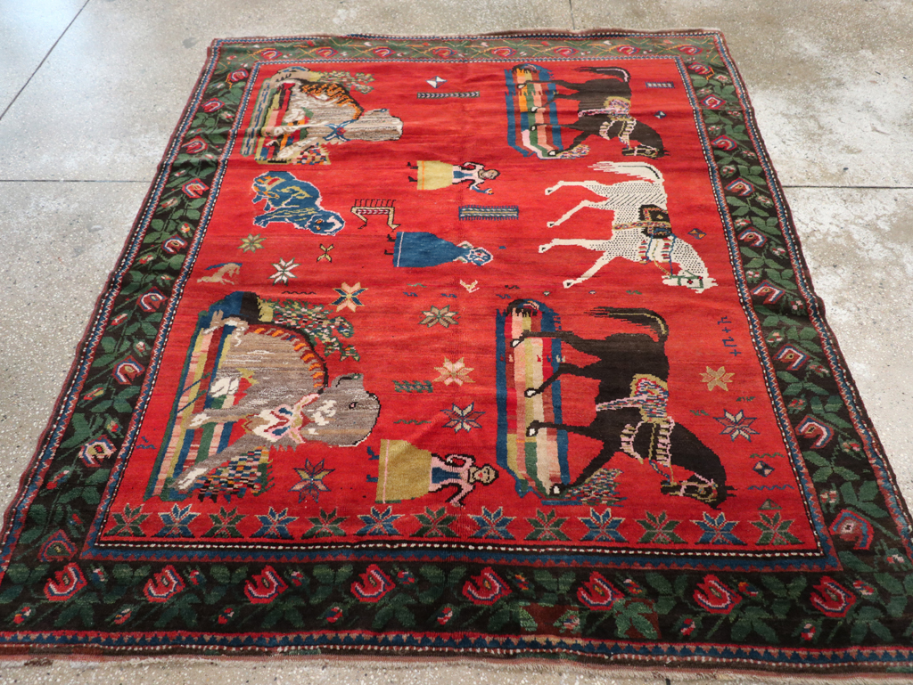Vintage Pictoral Karabagh Rug, No.26499 - Gsblank
