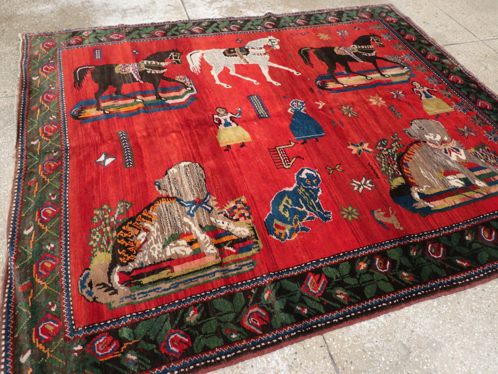 Vintage Pictoral Karabagh Rug, No.26499 - Gsblank