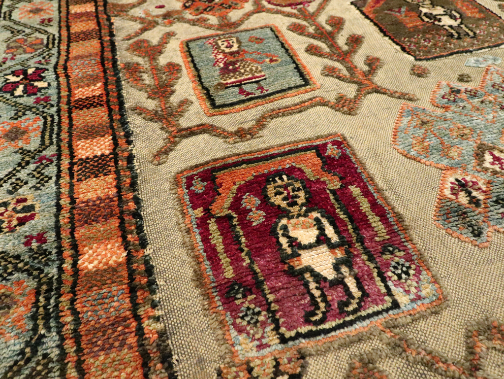 Silk Antique Persian Shiraz Pictorial Souf Throw Rug, No.26503 - Gsblank