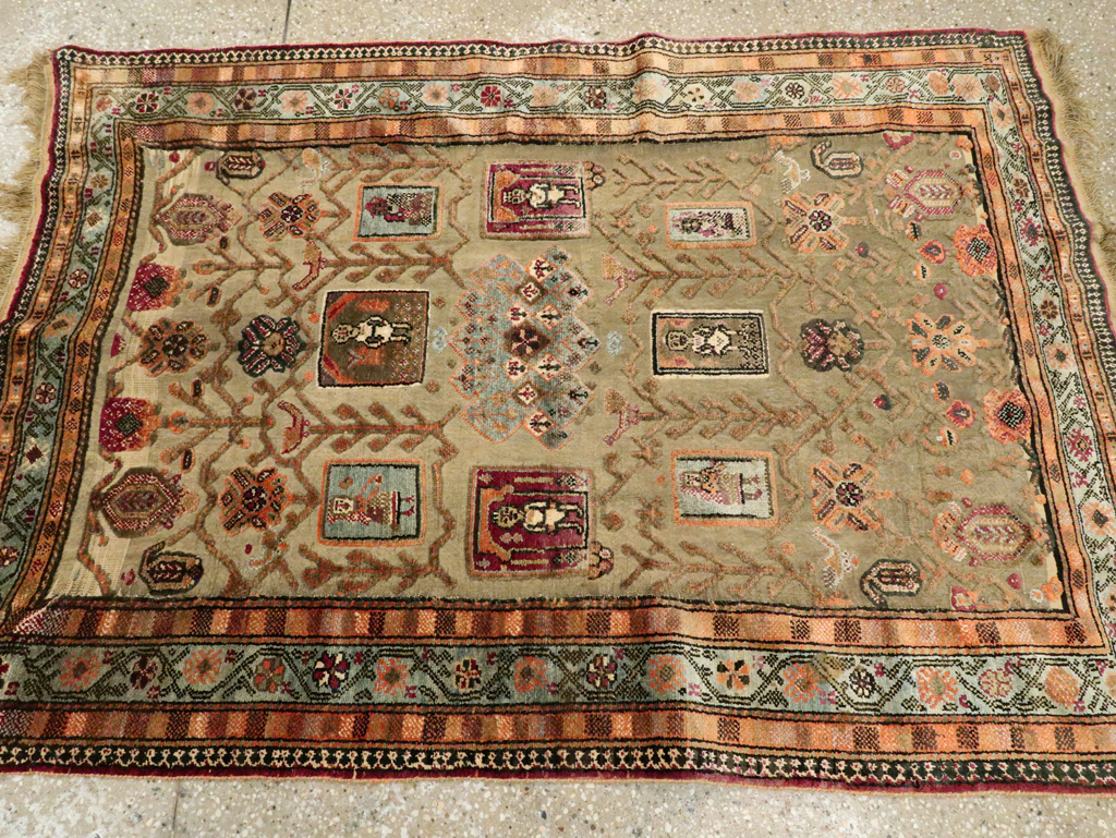Silk Antique Persian Shiraz Pictorial Souf Throw Rug, No.26503 - Gsblank