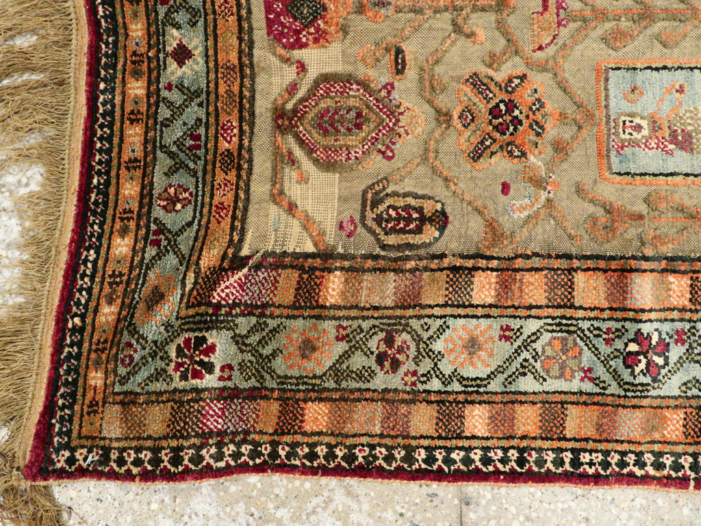 Silk Antique Persian Shiraz Pictorial Souf Throw Rug, No.26503 - Gsblank