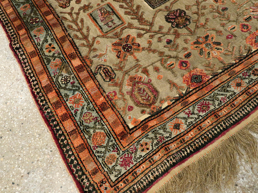 Silk Antique Persian Shiraz Pictorial Souf Throw Rug, No.26503 - Gsblank