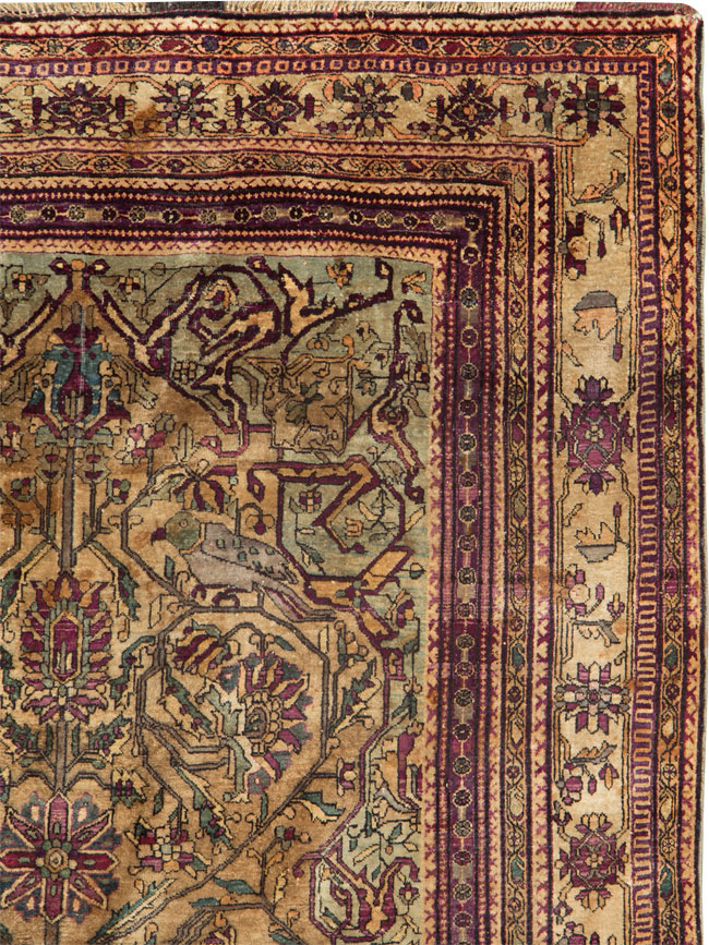 Silk Antique Persian Fereghan Accent Rug, No.26504 - Gsblank