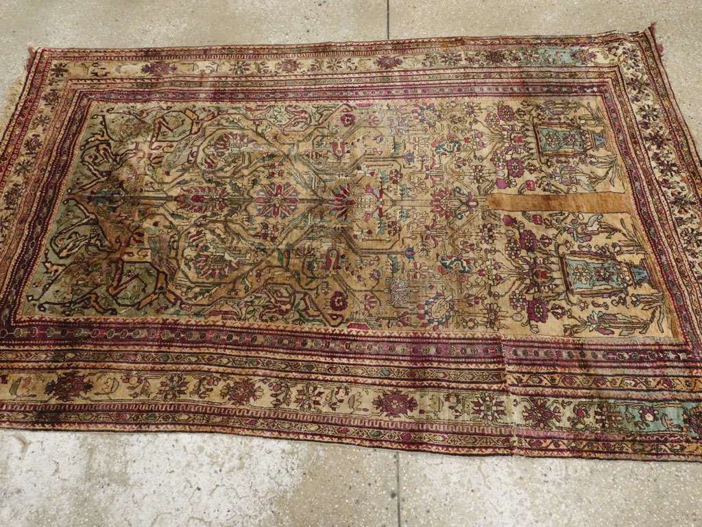 Silk Antique Persian Fereghan Accent Rug, No.26504 - Gsblank