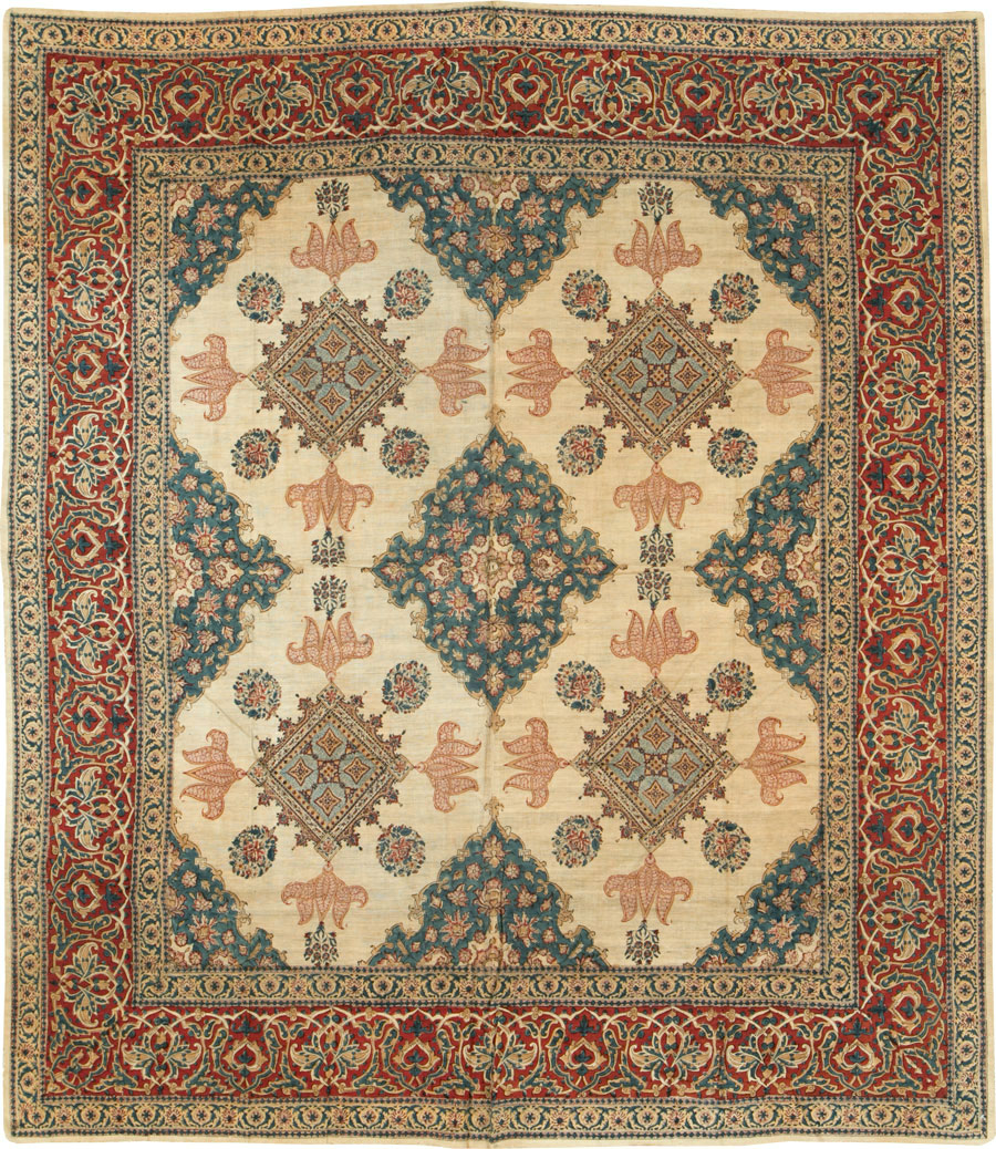 Vintage Persian Isfahan Ghalamkari Square Textile, No.26618 - Gsblank