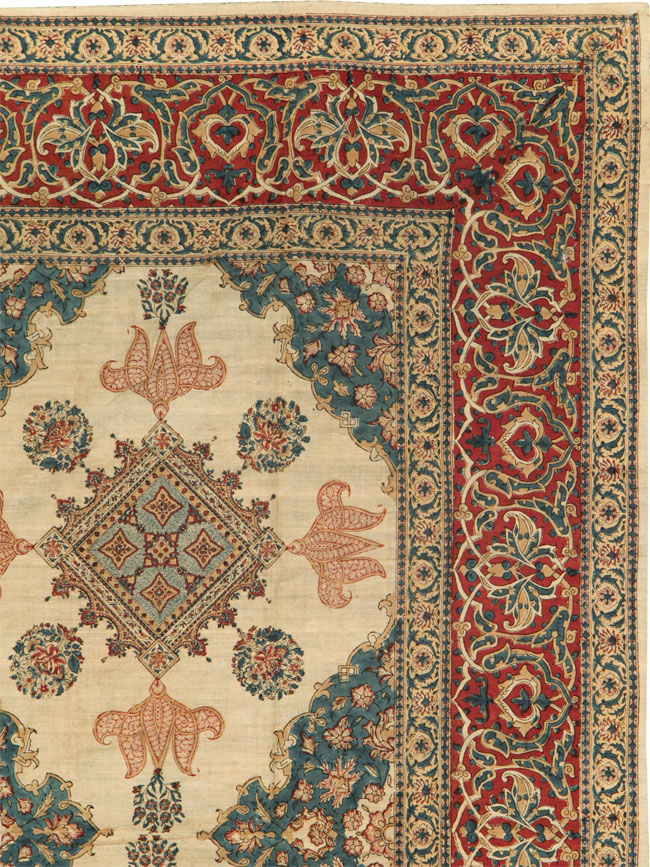 Vintage Persian Isfahan Ghalamkari Square Textile, No.26618 - Gsblank