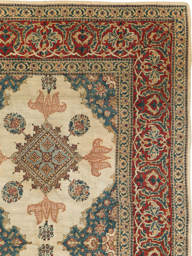Vintage Persian Isfahan Ghalamkari Square Textile, No.26618 - Gsblank