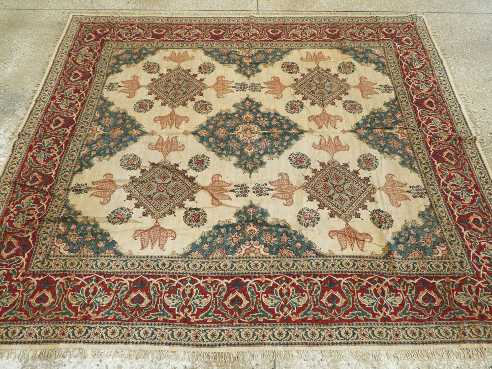 Vintage Persian Isfahan Ghalamkari Square Textile, No.26618 - Gsblank
