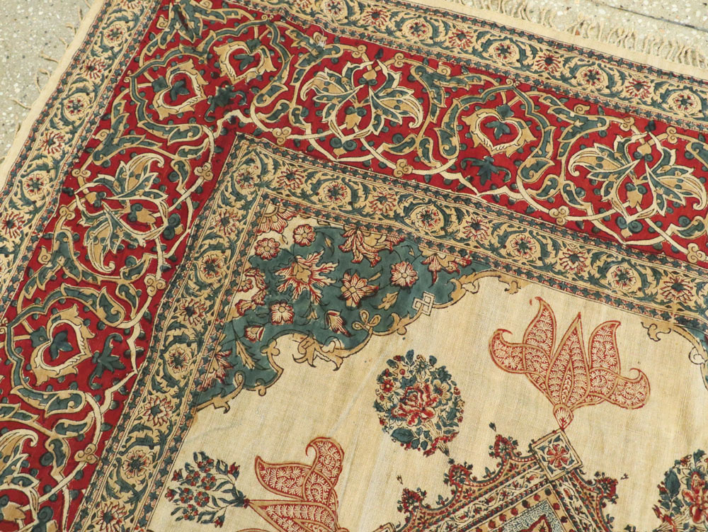 Vintage Persian Isfahan Ghalamkari Square Textile, No.26618 - Gsblank