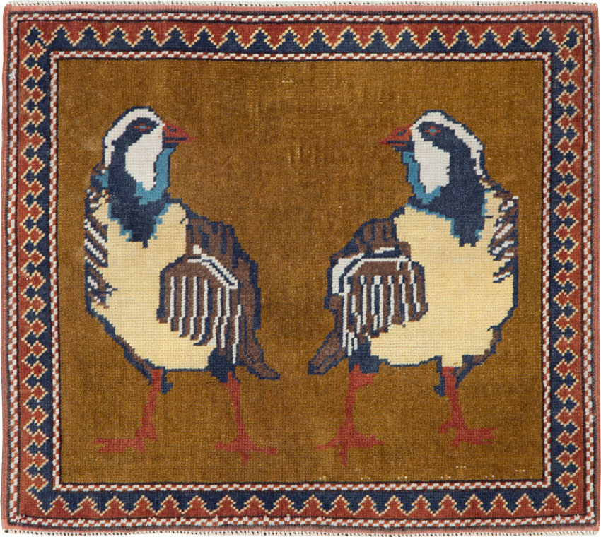 Vintage Turkish Anatolian Pictorial Square Throw Rug, No.26628 - Gsblank