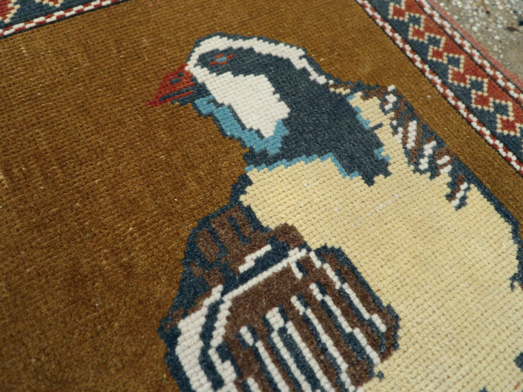 Vintage Turkish Anatolian Pictorial Square Throw Rug, No.26628 - Gsblank