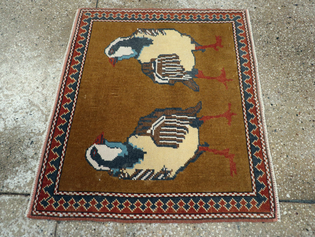 Vintage Turkish Anatolian Pictorial Square Throw Rug, No.26628 - Gsblank