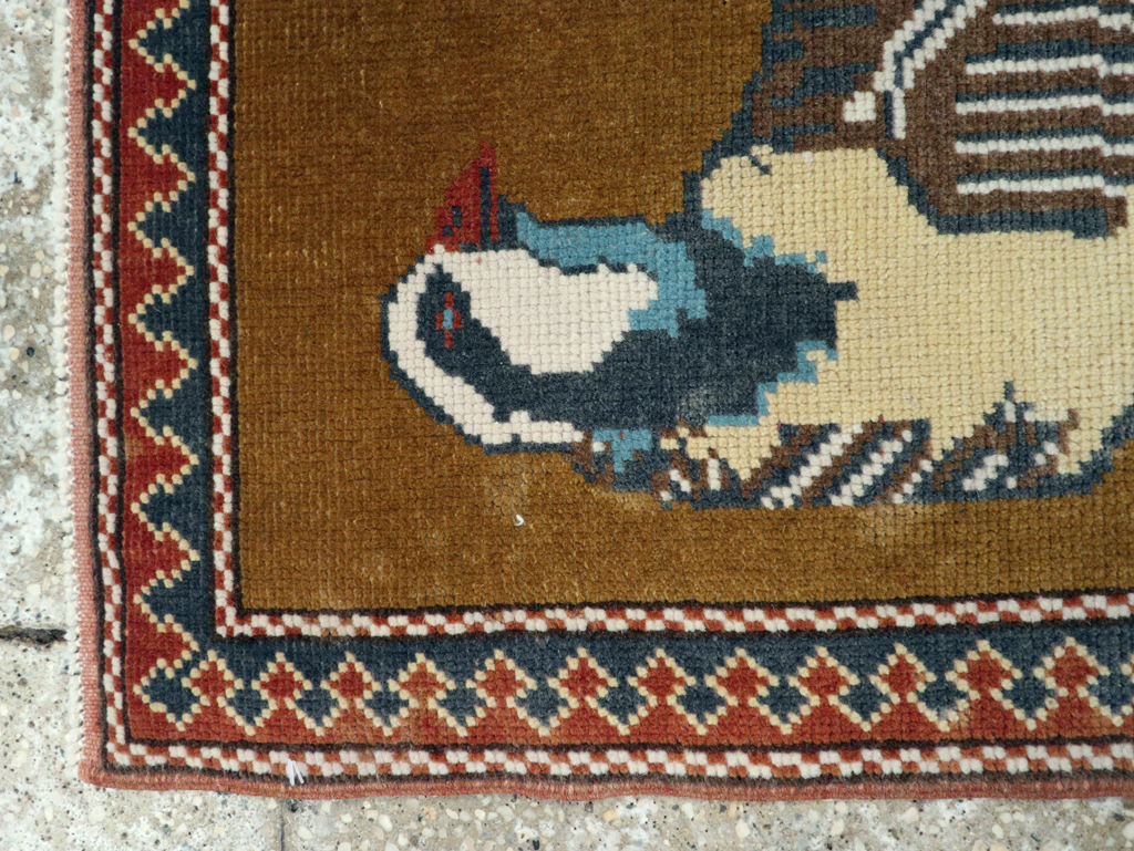 Vintage Turkish Anatolian Pictorial Square Throw Rug, No.26628 - Gsblank