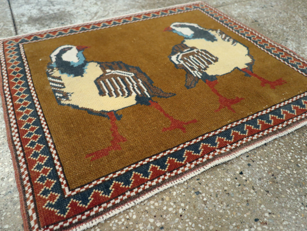 Vintage Turkish Anatolian Pictorial Square Throw Rug, No.26628 - Gsblank