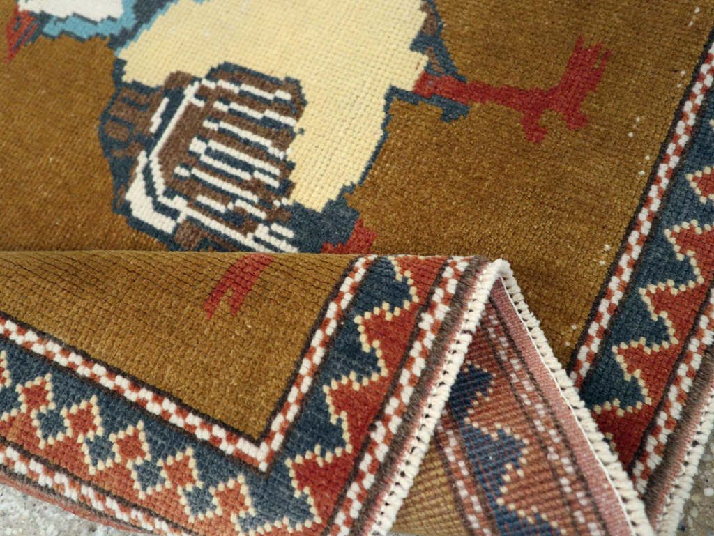 Vintage Turkish Anatolian Pictorial Square Throw Rug, No.26628 - Gsblank