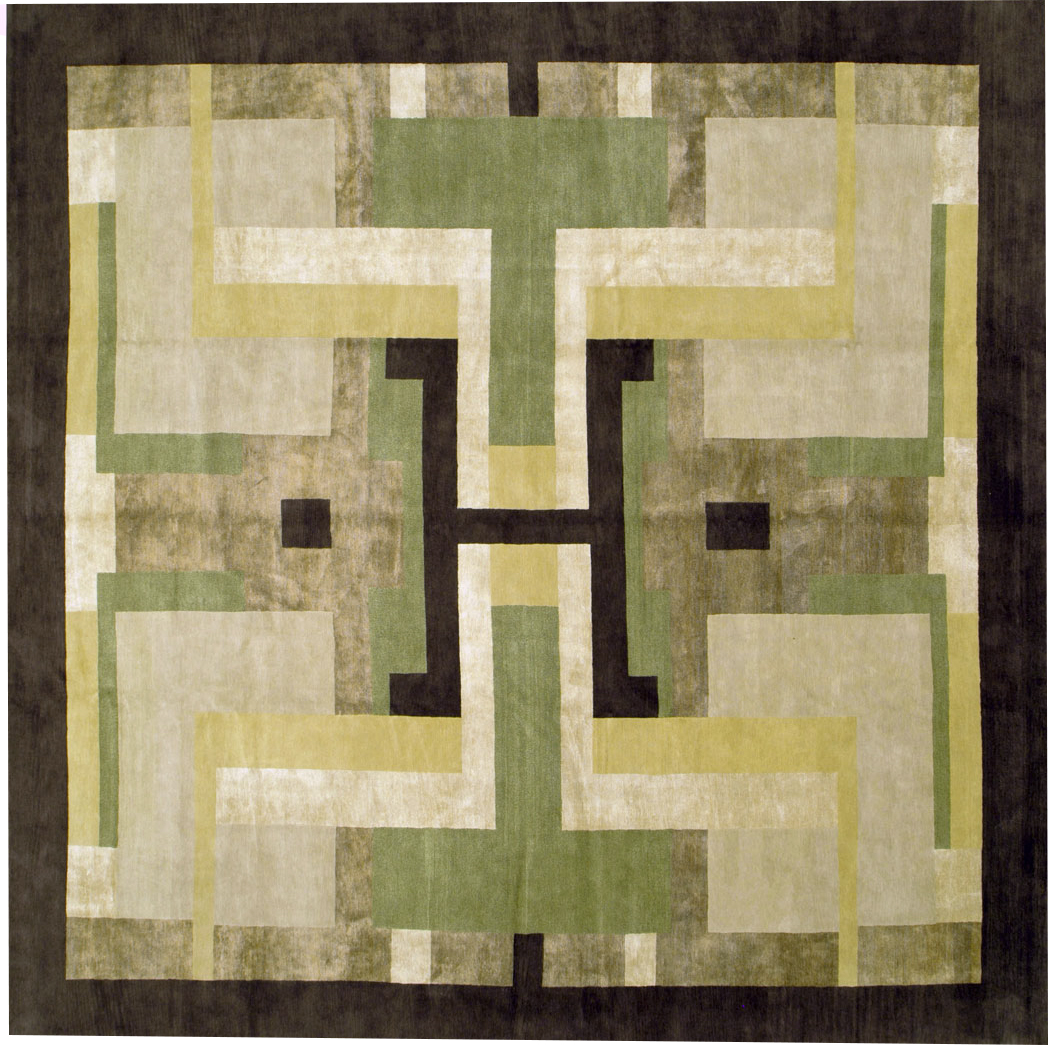 Modern Tibetan Art Deco Large Square Room Size Carpet Inspired By Edward McKnight Kauffer, No.26642 - Gsblank